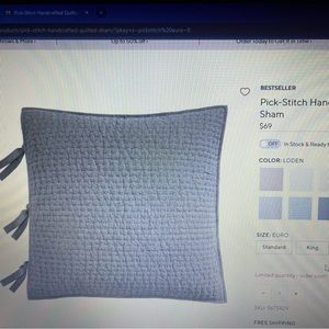 EUC Two Pottery Barn Pick-Stitch Handcrafted Cotton/Linen Quilted Euro Sham